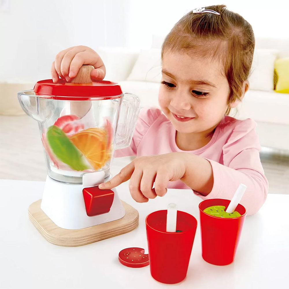 Blender de bucatarie, din lemn, cu accesorii. Hape