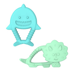 Set 2 buc, jucarii dentitie din silicon, Dino si Rechin, Melii