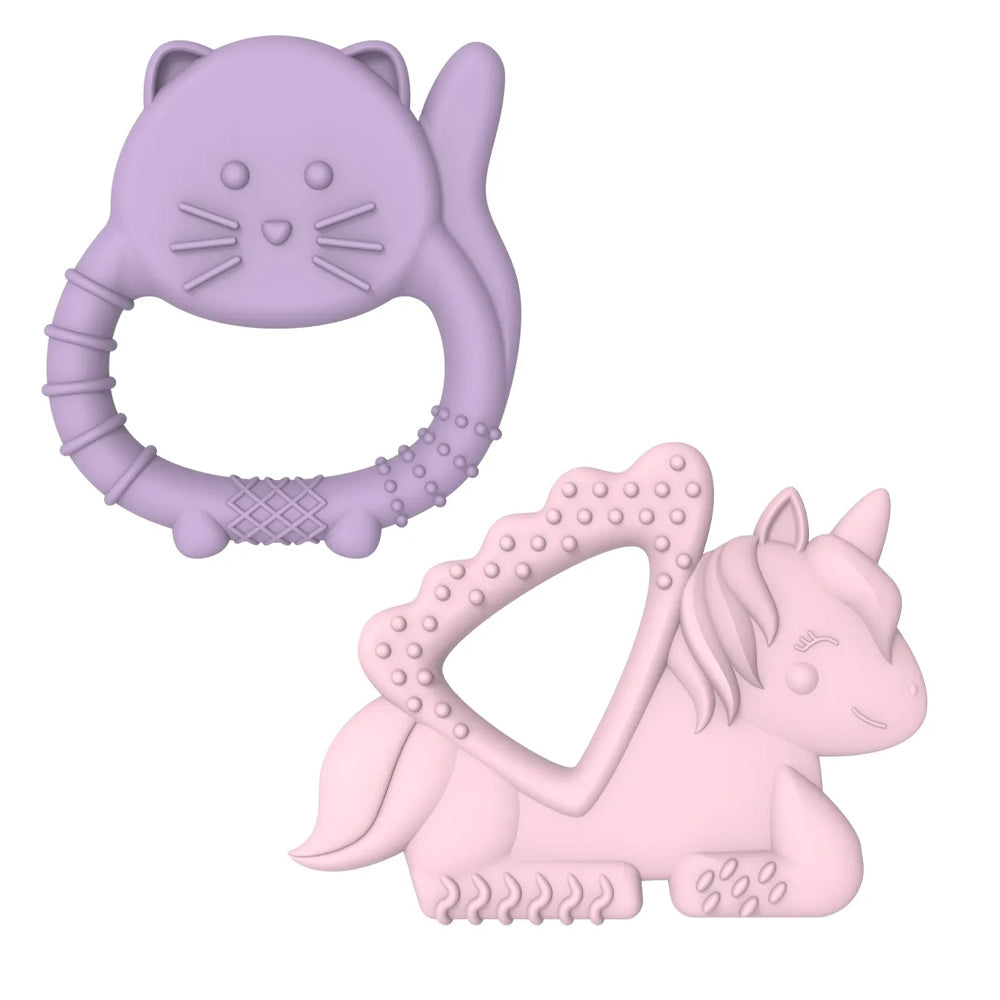Set 2 buc, jucarii dentitie din silicon, Pisica si Unicorn, Melii