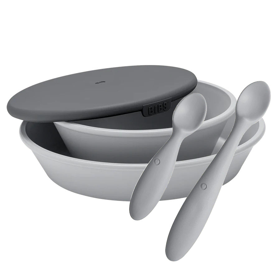 Set pentru hranire si diversificare, farfurie + bol cu capac + 2 lingurite, Bibs Mini Meal, Cloud