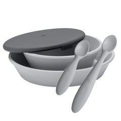 Set pentru hranire si diversificare, farfurie + bol cu capac + 2 lingurite, Bibs Mini Meal, Cloud