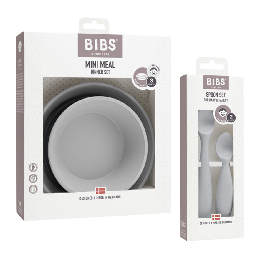 Set pentru hranire si diversificare, farfurie + bol cu capac + 2 lingurite, Bibs Mini Meal, Cloud