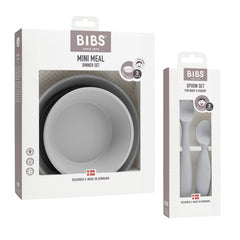 Set pentru hranire si diversificare, farfurie + bol cu capac + 2 lingurite, Bibs Mini Meal, Cloud