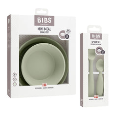 Set pentru hranire si diversificare, farfurie + bol cu capac + 2 lingurite, Bibs Mini Meal, Sage