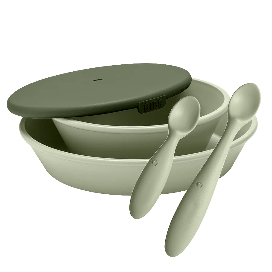 Set pentru hranire si diversificare, farfurie + bol cu capac + 2 lingurite, Bibs Mini Meal, Sage