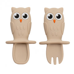 Set lingurite din silicon, AppeKids, Owl, Bubble Beige