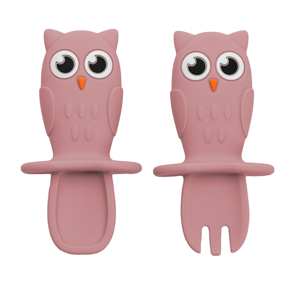 Set lingurite din silicon, AppeKids, Owl, Old Rose