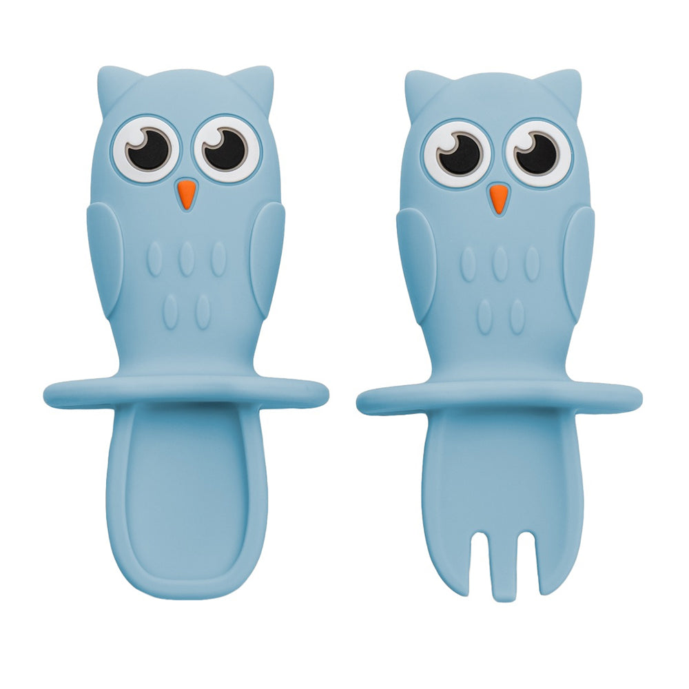 Set lingurite din silicon, AppeKids, Owl, Aqua Blue