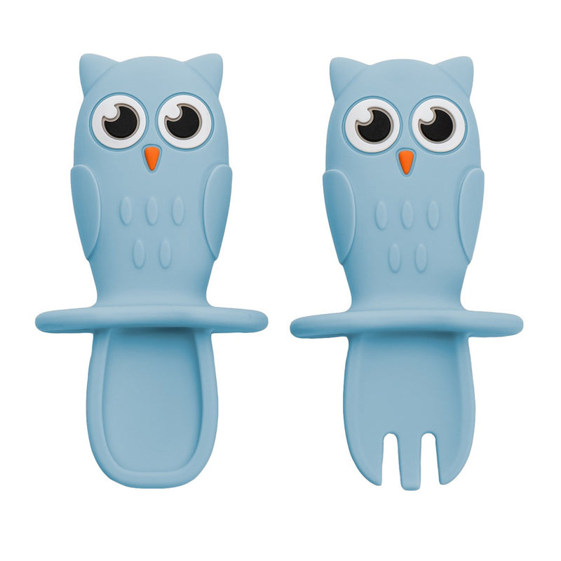Set lingurite din silicon, AppeKids, Owl, Aqua Blue