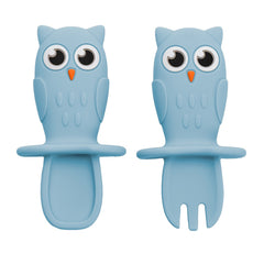 Set lingurite din silicon, AppeKids, Owl, Aqua Blue