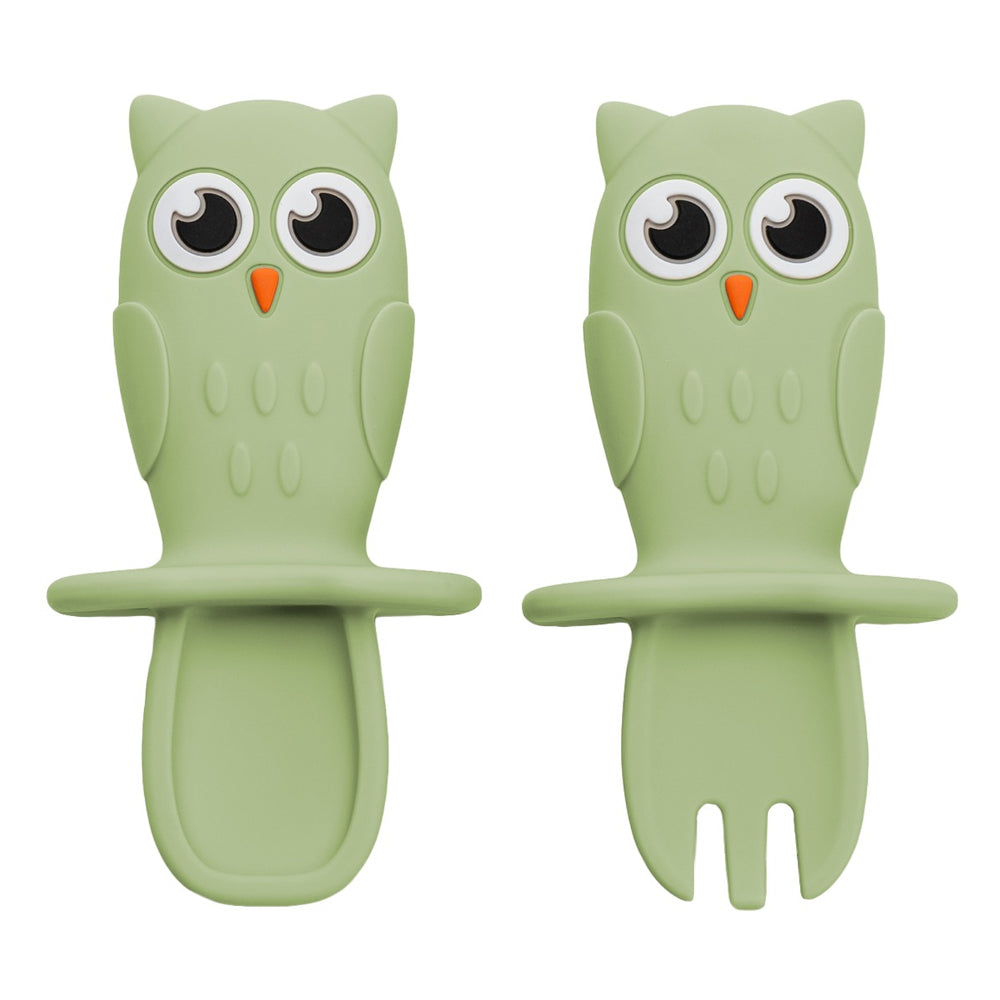 Set lingurite din silicon, AppeKids, Owl, Raw Green