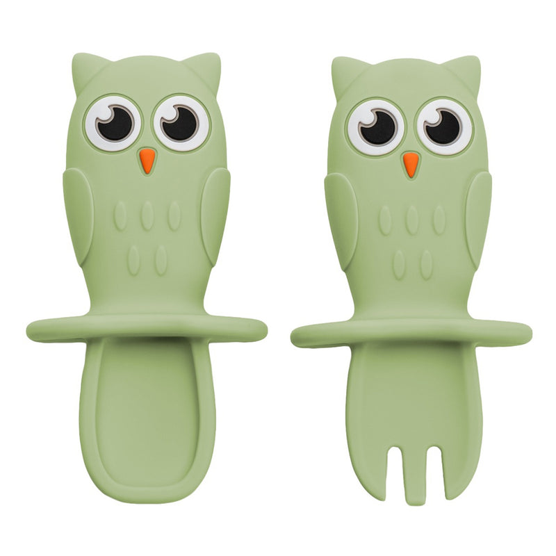 Set lingurite din silicon, AppeKids, Owl, Raw Green