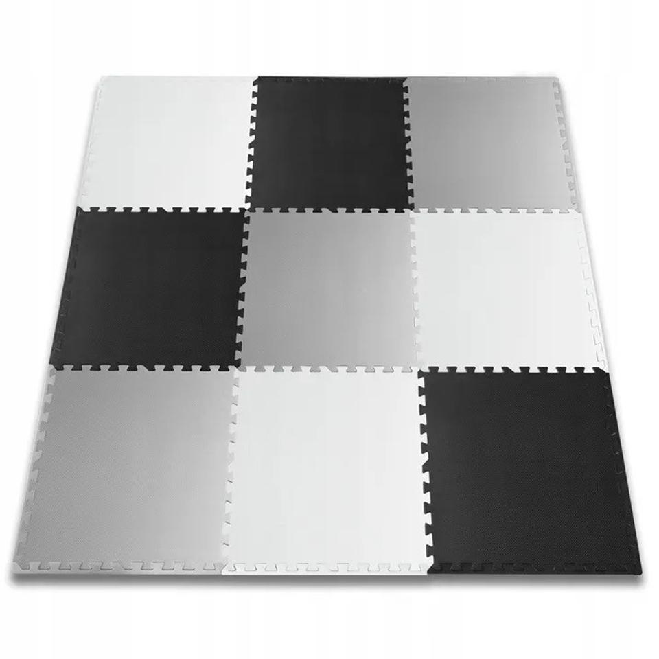 Covoras puzzle din spuma pentru copii, 180x180cm, 9 piese, Ricokids, Gri, Negru - 269