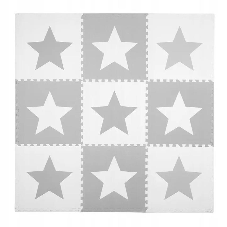  Covoras puzzle din spuma pentru copii, Ricokids, 180x180cm, 9 piese, Star Grey