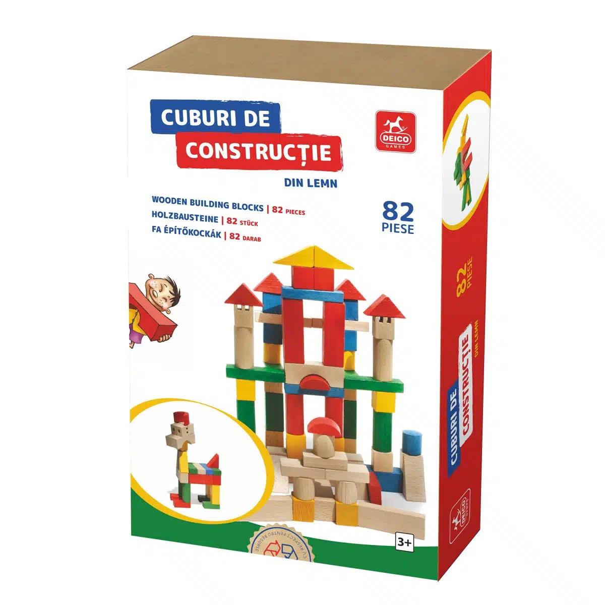  Cuburi de construcție colorate din lemn, 82 piese