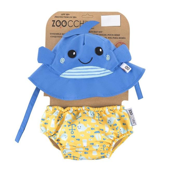 Set chiloțel de baie și pălărie, Marimea L, UPF 50+, Zoocchini, Whale