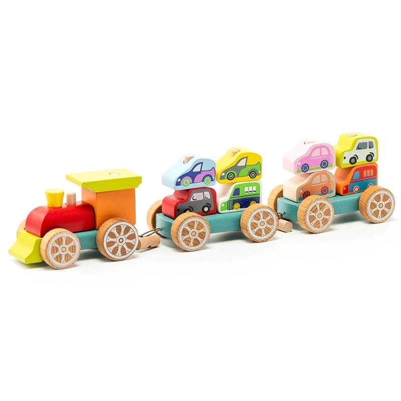  Trenuleț cu mașinuțe  - jucărie din lemn Cubika
